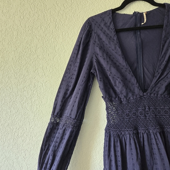 Free People 4 Delightful Crochet Navy Blue Mini Dress - Picture 2 of 8